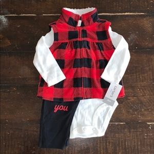 NWT Carter’s 3-pc Buffalo plaid outfit 6 mo.